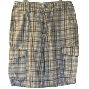 Urban pipeline cotton cargo shorts Mens size 32 white Grey plaid drawstring